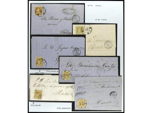 ° ✉ ESPAÑA. Ed. 52. 1860. 4 cuartos naranja. Conjunto en hoj