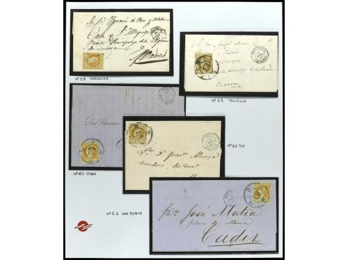 ° ✉ ESPAÑA. Ed. 52. 1860. 4 cuartos naranja. Conjunto en hoj