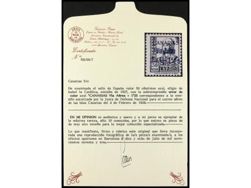 ** ESPAÑA: CANARIAS. Ed. 51hcc. 1,25 pts. s. 50 c., variedad