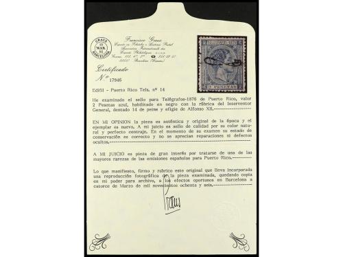 * COLONIAS ESPAÑOLAS: PUERTO RICO. Ed. T 14. TELÉGRAFOS. 2 p