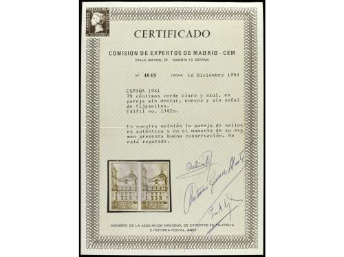 ** ESPAÑA. Ed. 1382s (2). ESCORIAL. 70 cts. verde y azul. PA