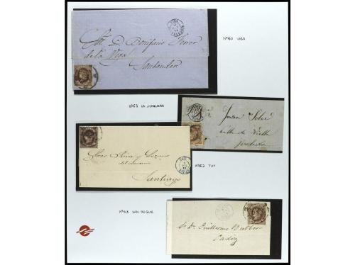 ° ✉ ESPAÑA. Ed. 58. 1862. 4 cuartos castaño. Conjunto en hoj