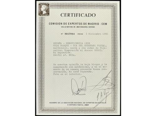 ** ESPAÑA. Ed. NE 34. BENEFICENCIA. HOJA BLOQUE. NO EXPENDID