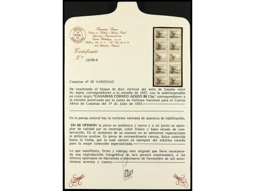 * ESPAÑA: CANARIAS. Ed. 25hpv. 80 c. s. 5 c., bloque de 10, 
