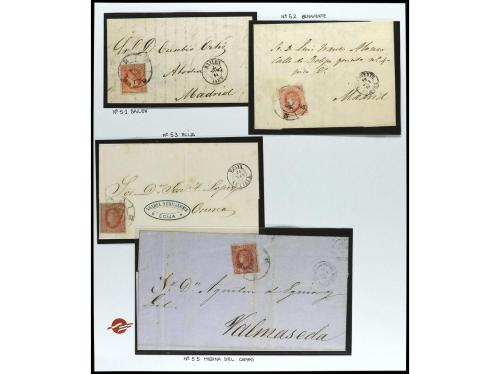 ° ✉ ESPAÑA. 1864. 4 cuartos rojo sobre salmón. Conjunto en h