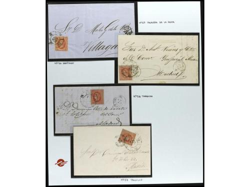 ° ✉ ESPAÑA. 1864. 4 cuartos rojo sobre salmón. Conjunto en h