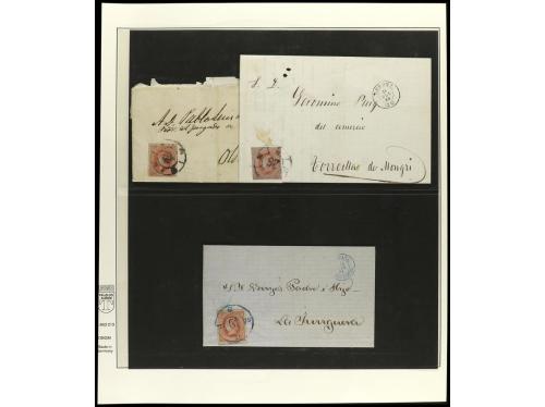 ° ✉ ESPAÑA. 1864. 4 cuartos rojo sobre salmón. Conjunto en h