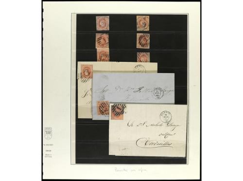 ° ✉ ESPAÑA. 1864. 4 cuartos rojo sobre salmón. Conjunto en h