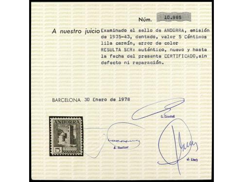 ** COLONIAS ESPAÑOLAS: ANDORRA. Ed. 29ec y 36ec. 5 cts. lila