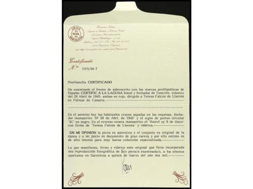 ✉ ESPAÑA: PREFILATELIA. 1845. LA LAGUNA. Frontal con "recibí
