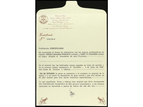 ✉ ESPAÑA: PREFILATELIA. 1840. Frontal con "recibí" al dorso,