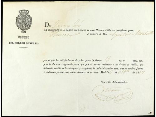 ✉ ESPAÑA: PREFILATELIA. DOS RESGUARDOS DE CERTIFICADO. 1827,