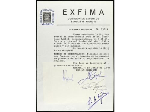 ** ESPAÑA. Ed. NE 34. BENEFICENCIA. HOJA BLOQUE NO EXPENDIDA