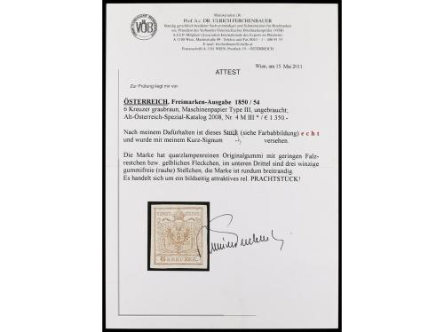 * AUSTRIA. Yv. 4 (B), Mi. 4Y. 6 k. castaño. Papel a máquina.