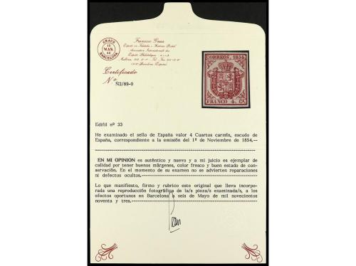 (*) ESPAÑA. Ed. 33. 4 cuartos carmín. PIEZA DE LUJO. Cert. G