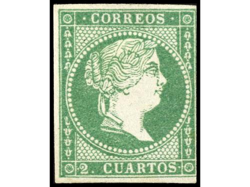 (*) ESPAÑA. Ed. 47. 2 cuartos verde. Tres amplios márgenes. 