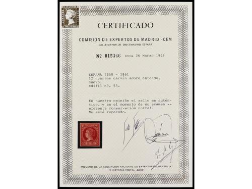 * ESPAÑA. Ed. 53. 12 cuartos carmín. Buen ejemplar. Cert. CE