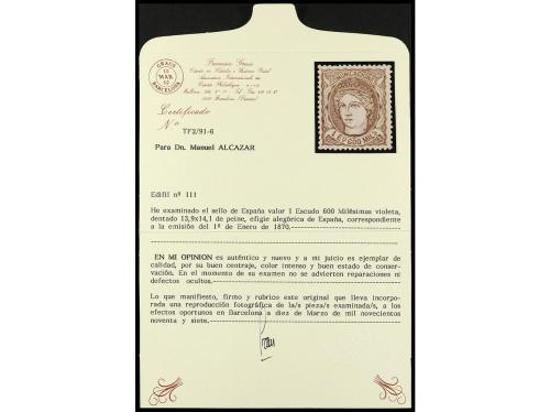 (*) ESPAÑA. Ed. 111. 1 escudo 600 milésimas violeta. Color i