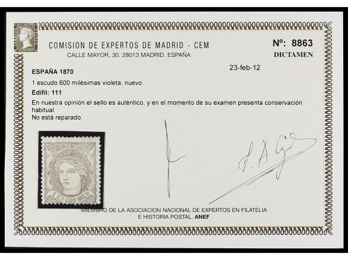 (*) ESPAÑA. Ed. 111. 1 escudo 600 milésimas violeta. Buen ej