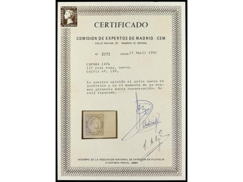 ** ESPAÑA. Ed. 159. 1/2 real rosa, tipo I. PIEZA DE LUJO. Ce