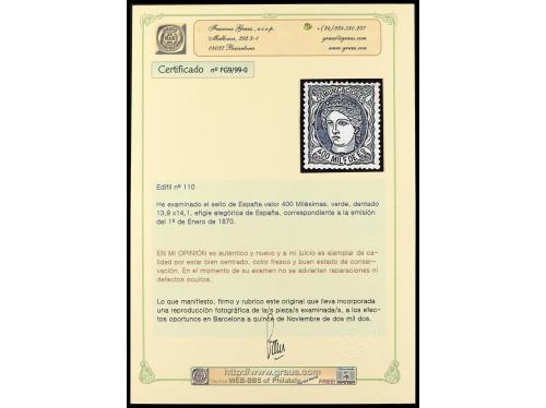 * ESPAÑA. Ed. 110. 400 milésimas verde. Muy bien centrado. C