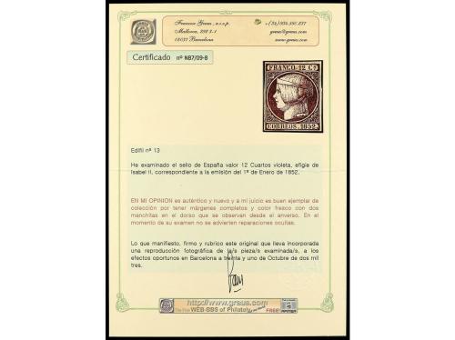 (*) ESPAÑA. Ed. 13. 12 cuartos violeta, márgenes completos. 