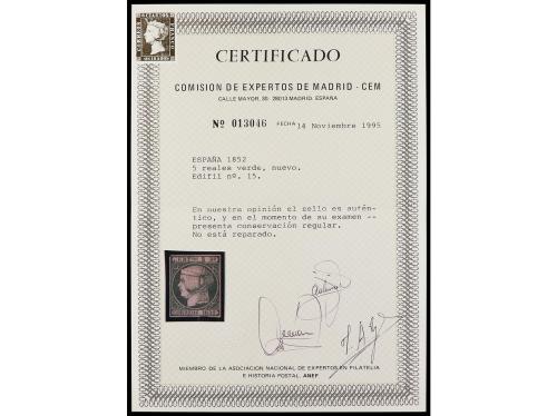 * ESPAÑA. Ed. 15. 5 reales verde. Márgenes completos, el inf