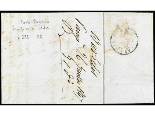 ✉ ESPAÑA: PREFILATELIA. 1847. Sobrescrito a PARÍS. Marca P.P