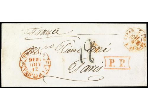 ✉ ESPAÑA: PREFILATELIA. Marcas de PORTES PAGADOS. 1846. Envu