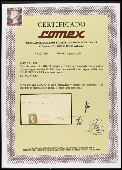 ✉ ESPAÑA. Ed. 1A. 1850 (26 abril). Sobrescrito fechado en LU