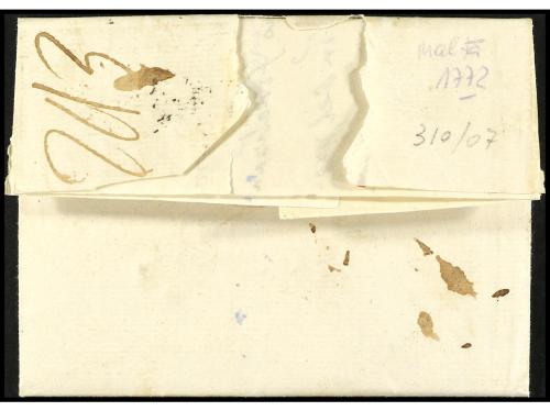 ✉ FRANCIA. 1772 (24 abril). Sobrescrito de MALTA a PAMPLONA 
