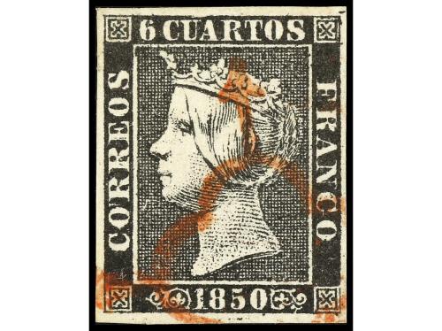 ° ESPAÑA. Ed. 1 (3). 6 cuartos negro. 3 ejemplares con mat. 