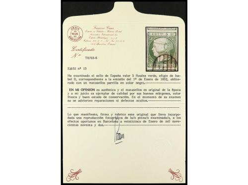 º ESPAÑA. Ed. 15. 5 reales verde. PIEZA DE LUJO. Cert. GRAUS