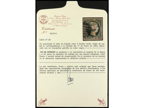 º ESPAÑA. Ed. 20. 5 reales verde. PIEZA DE LUJO. Cert. GRAUS