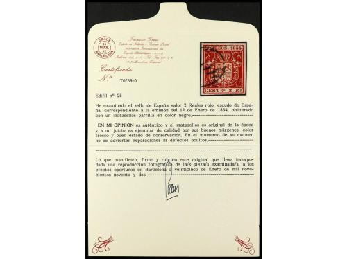 º ESPAÑA. Ed. 25. 2 reales bermellón. Magnífico ejemplar. Ce