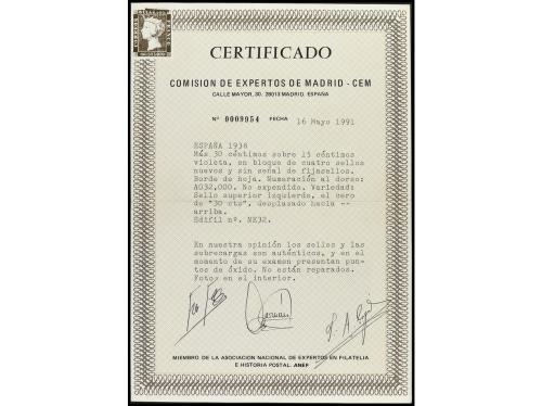** ESPAÑA. Ed. NE 32 (4). 30 cts. sobre 15 cts. violeta. NO 