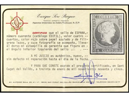 (*) ESPAÑA. Ed. 40. 4 cuartos rojo. Buen ejemplar. Cat. 350&euro;
