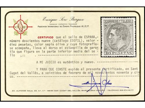 * ESPAÑA. Ed. 209. 10 pts. sepia oliva. Centrado de LUJO. In
