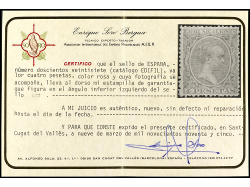 * ESPAÑA. Ed. 227. 4 pts. rosa. Muy buen ejemplar. Cat. 550&euro;
