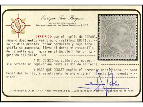 * ESPAÑA. Ed. 228. 10 pts. bermellón. Bien centrado. Cert. C