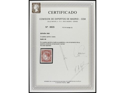 (*) ESPAÑA. Ed. 69. 2 cuartos carmín. Amplios márgenes. Muy 