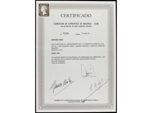 * ESPAÑA. Ed. 766. HB. Aéreo + 5 pts. multicolor. Cert. CEM.