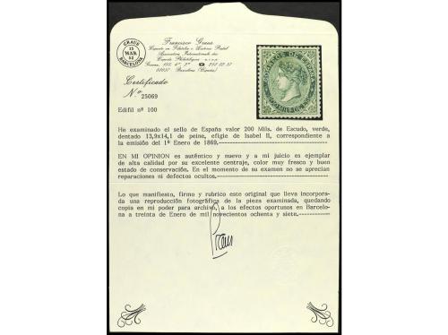 * ESPAÑA. Ed. 100. 100 milésimas verde. PIEZA DE LUJO. Cert.
