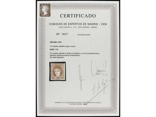 * ESPAÑA. Ed. 113. 12 cuartos castaño. Muy buen ejemplar. Ce