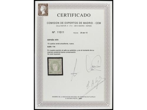* ESPAÑA. Ed. 114. 19 cuartos verde. Muy buen ejemplar. Cert