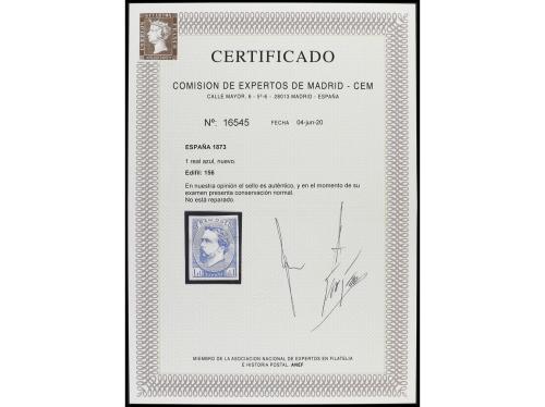 * ESPAÑA. Ed. 156. 1 real azul. PIEZA DE LUJO. Cert. CEM. Ca
