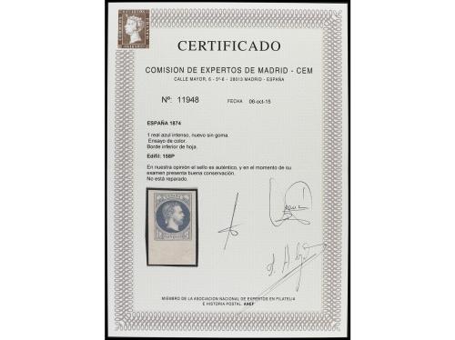 (*) ESPAÑA. Ed. 158P. 1 real azul. PRUEBA litográfica. Gálve