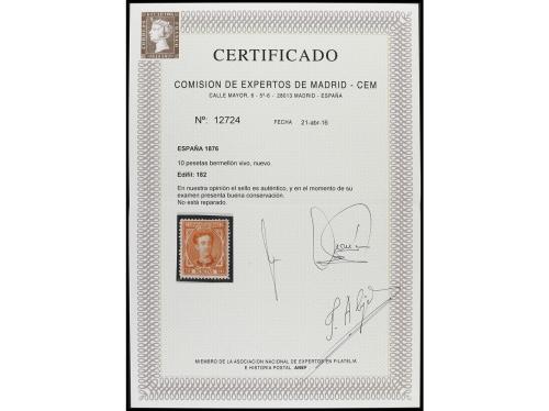 (*) ESPAÑA. Ed. 182. 10 pts. bermellón. PIEZA DE LUJO. Cert.
