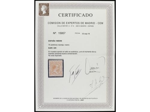 * ESPAÑA. Ed. 225. 75 cts. naranja. Centrado de LUJO. Raro e