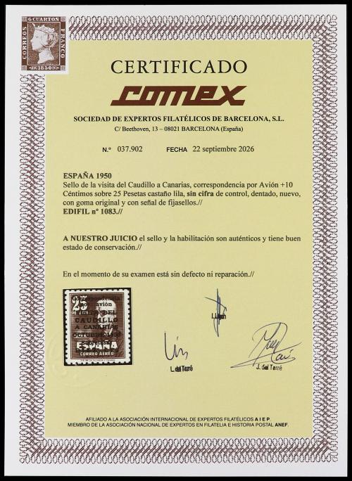 * ESPAÑA. Ed. 1083. CANARIAS. AVIÓN SIN NÚMERO. Ejemplar de 